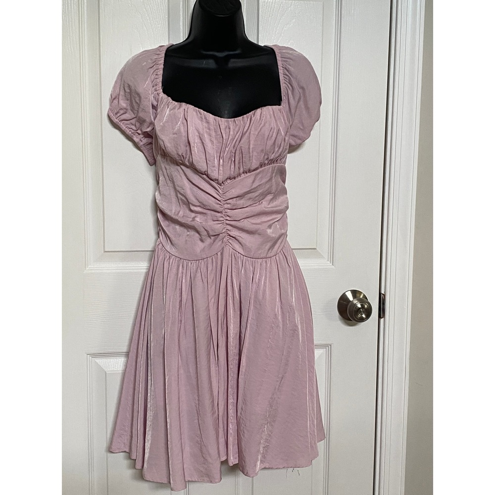 Princess Polly Pink Ruched Puff Sleeve Mini Dress Womens Size 10